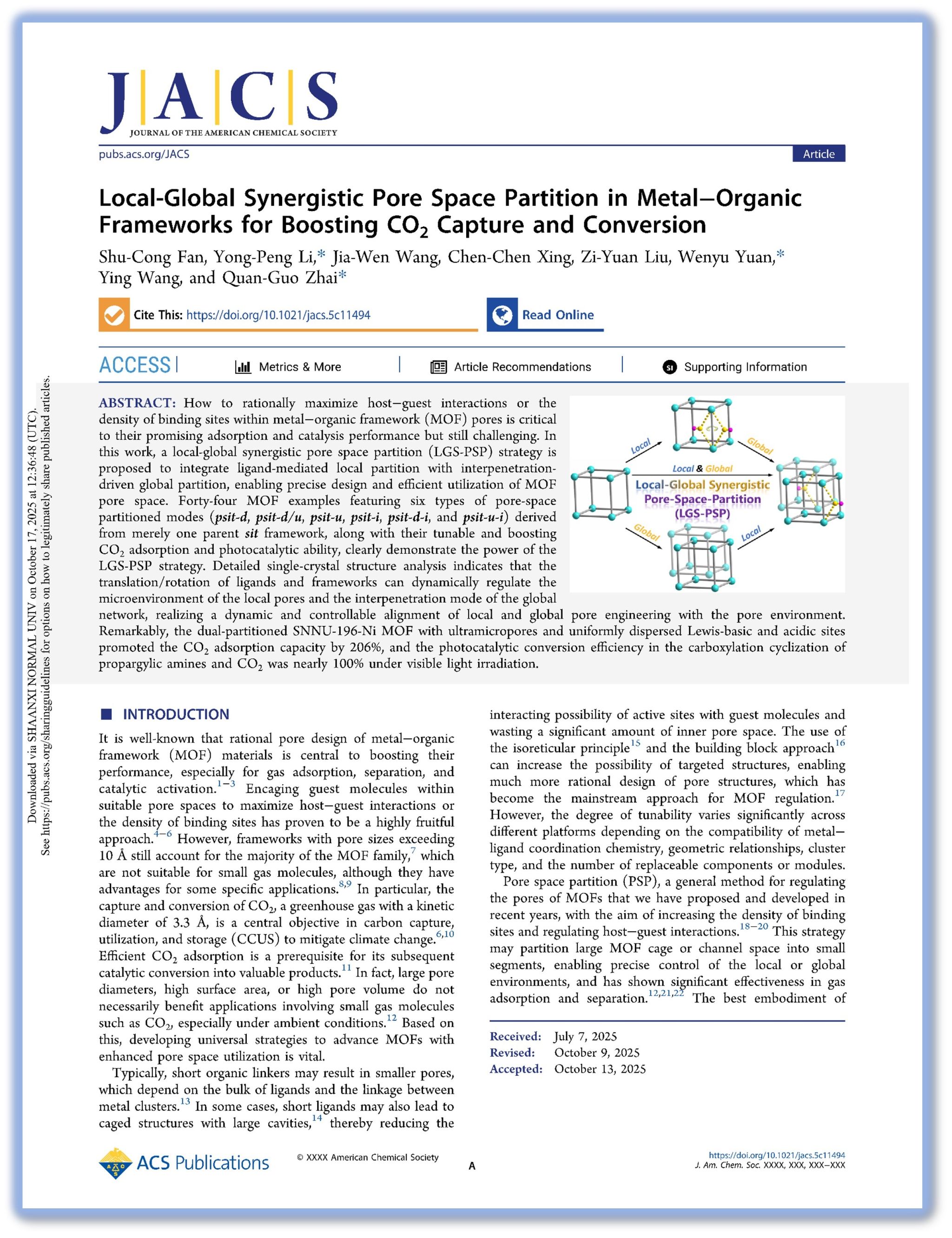 Local-Global Synergistic Pore Space Partition in Metal–Organic Frameworks for Boosting CO2 Captu...